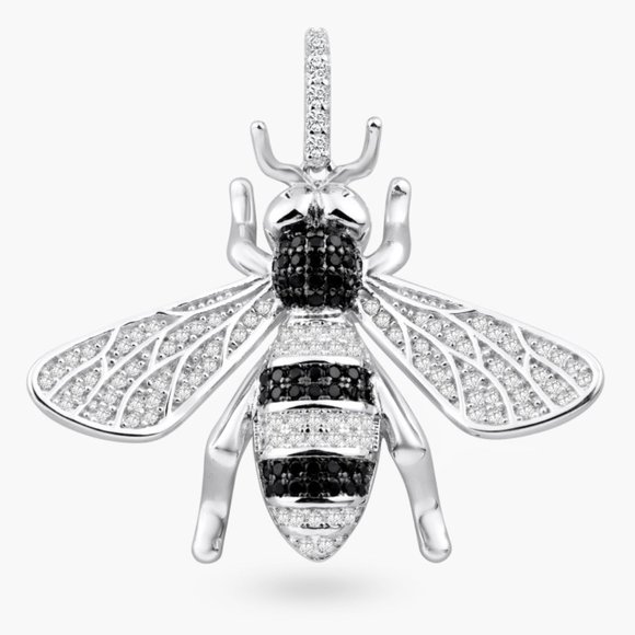 Sterling Silver 925 Rhodium Plated Hornet CZ Pendant